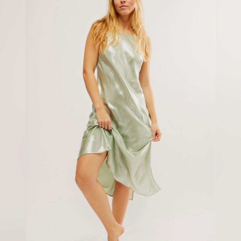 Free People Sunset Shimmer Midi Slip in Light Green size Medium NWT